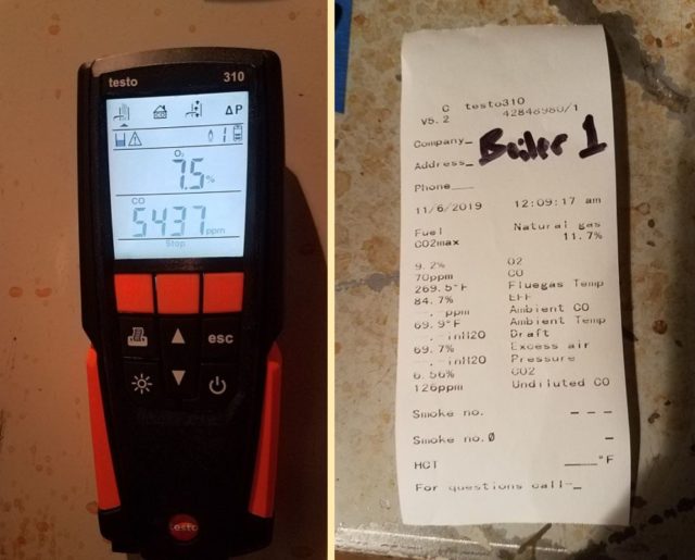 a testo combustion analyzer and the combustion analysis test results